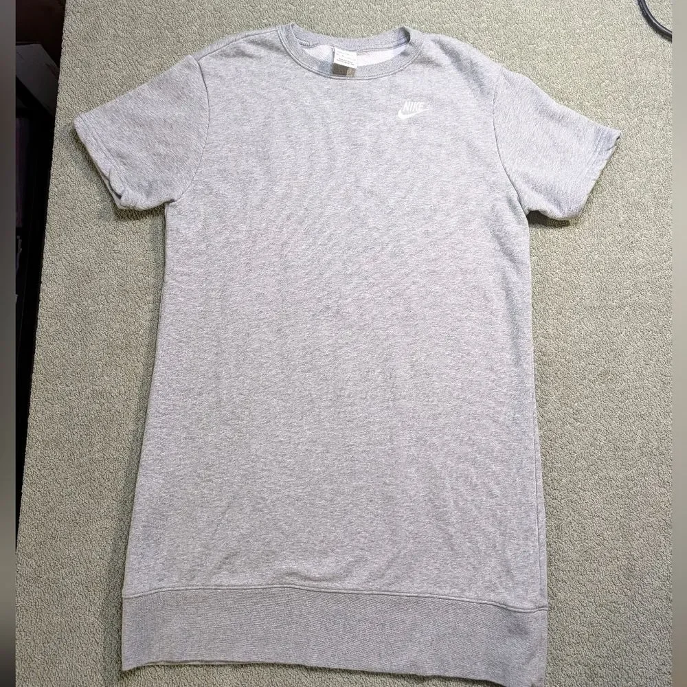 Nike Light Gray Short Sleeve Sweater Fleece Dress XS extra Small